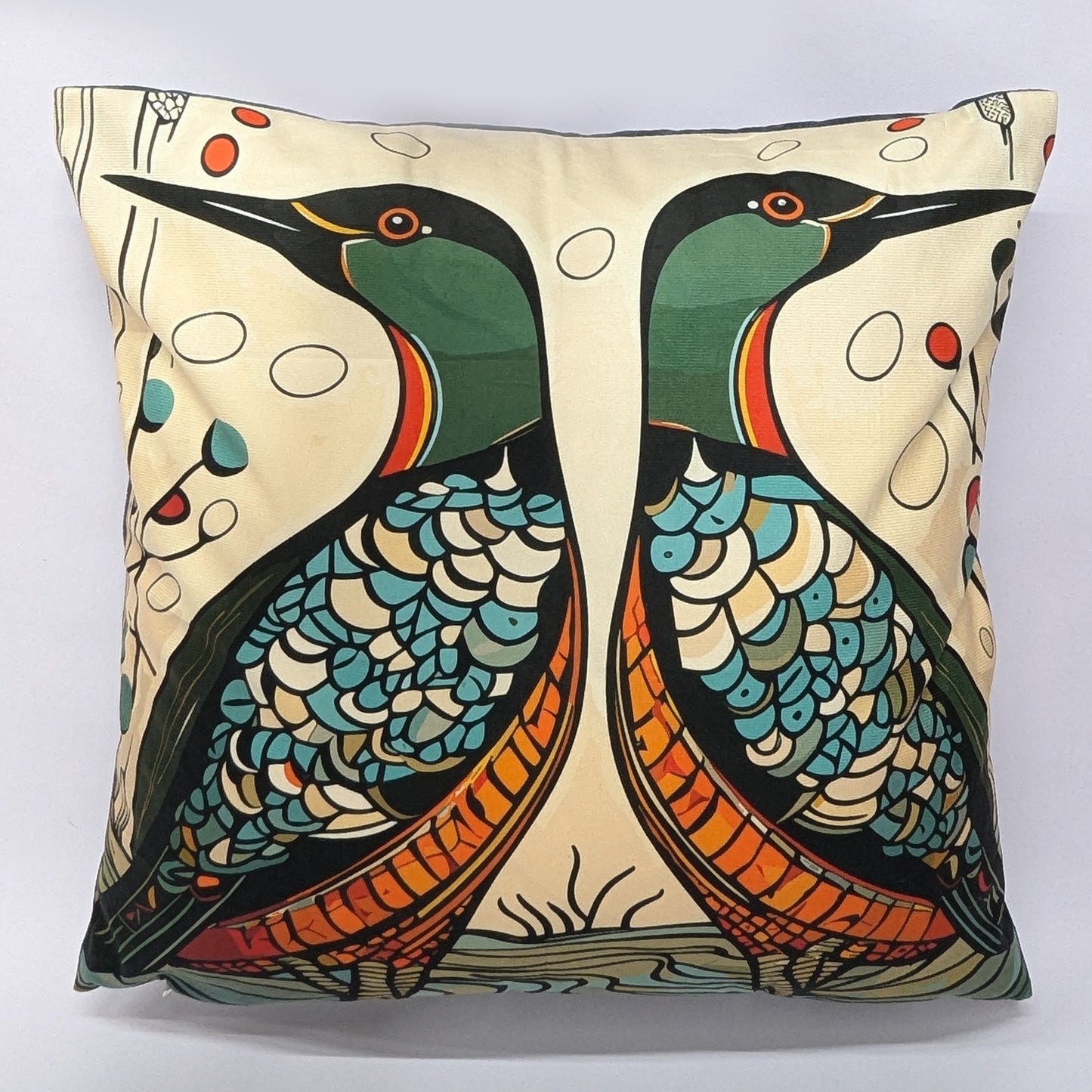 Mid Century Modern Pillow featuring two loons by Third Coast Pillows